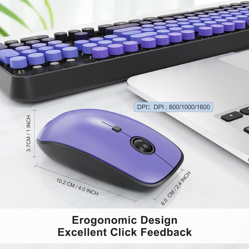 FD Wireless Keyboard and Mouse Combo | Cute Colorful Keyboard and Mouse with 2.4GHz Cordless Retro Typewriter Keyboard | Auto-Sleep | USB Receiver for Windows PC/Laptop - Black Purple Gradient - Image 4